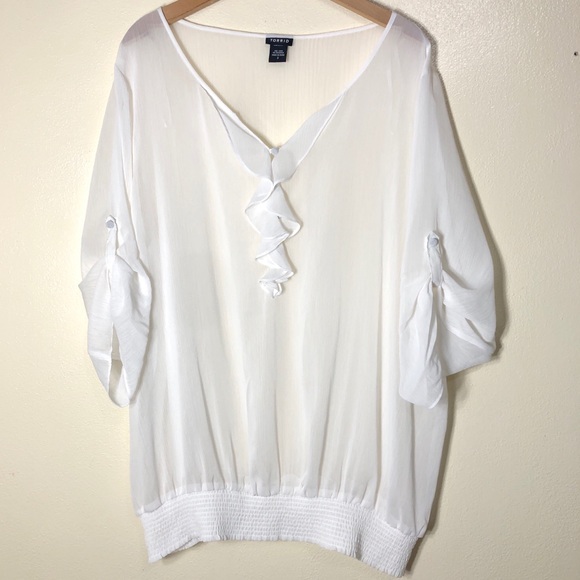 torrid Tops - Torrid Sheer Top Vneck Ruffle Front Blouse